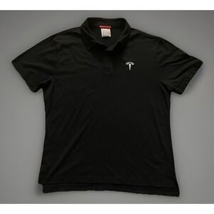 Tesla Short Sleeve Collared Golf Polo Shirt Black Embroidered Logo Large JBHS